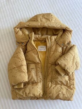 Zara Mustard Heart-Print Puffer Jacket